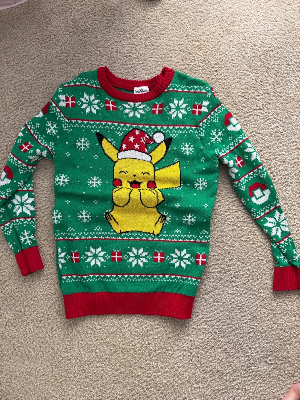 Green Pikachu Holiday Sweater for Kids